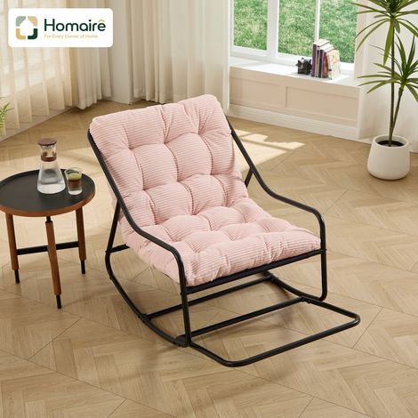 HOMAIRE Chaise à bascule extérieure avec coussin moelleux épais, cadre noir et coussin rose pour salon, chambre et salle de lecture