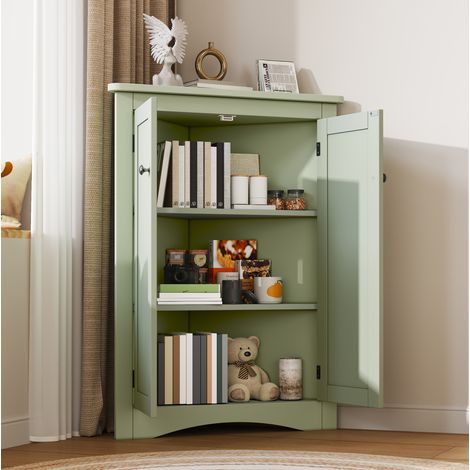 Mobile angolare per bagno 61,5x80 cm, a 2 ante, 3 livelli, in MDF laccato, verde (1/5)