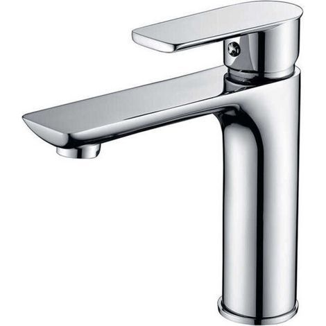 Mitigeur Lavabo Robinet de Salle de Bains avec Poignée Carrée en Laiton Mélangeur de Lavabo Froid et Chaud avec Levier Unique,Argent(2 X 60cm Tuyau de Raccordement) (1/4)