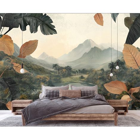 Vlies Fototapete Landschaft Gebirge Berge 250x175 cm, Tapeten, für Wohn und Schlafzimmer, Vliestapete Wandtapete Tapete 3D Effekt- inkl. Kleister - Natur Nebel, WallArena (1/4)