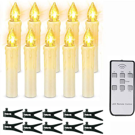 Set di 10 candele natalizie a LED con telecomando e timer di luminosità regolabile, candele wireless per albero di Natale, decorazioni natalizie per matrimoni (1/5)