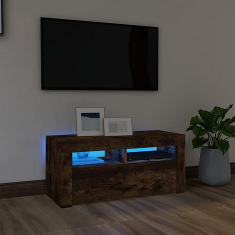 Meuble TV avec lumières LED Chêne fumé 90x35x40 cm vidaXL