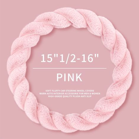 Winterlenkradbezug für Damen (38 cm), weich und warm, hübsches Autoaccessoire. Passend für Jeep, LKW, Van, F150, universell einsetzbar, Plüsch, rutschfest, rosa, große Größe. (1/5)