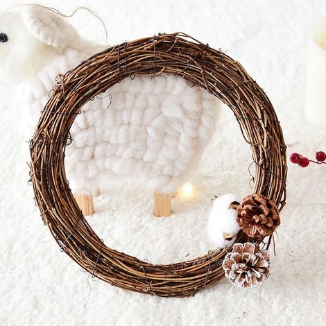 Rattan Wreath - Natural Grapevine Ring - Round Handmade Decorative Frame for Door Wall Wedding Christmas Halloween Thanksgiving - 3 Pack (1/5)