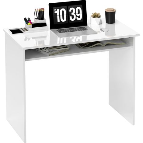 Eleganter, kompakter Computertisch mit einem Ablagefach, Spanplatte, Maße 90 x 50 x 74 cm (B x T x H), weiß lackiert