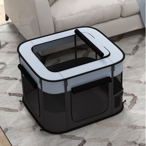 Parc pour chiot pliable 74x60x45 cm en polyester gris, aéré, pour intérieur et extérieur – MEUBLIV (1/5)