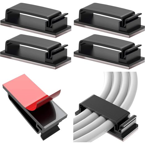 10PCS Clips de Câble Adhésifs,Organisateur Cable,Câble Management pour Organiseur de Fils Electriques Câbles de Gestion de Câbles pour TV, PC, ordinateur portable, Noir (1/5)