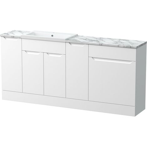 Teddesley Floor Standing 4 Door Vanity Basin WC Unit with Polymarble Basin and Laminate Worktop, 1800mm, Matt White (1/4)