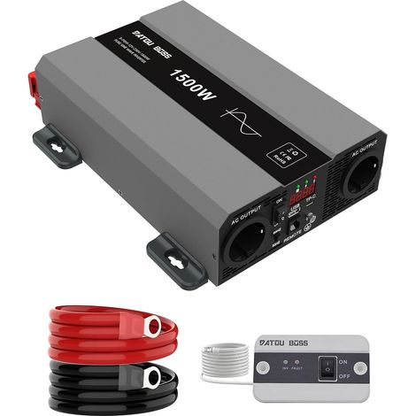 Convertisseur 12v 220v/230v Pur Sinus 1500W/3000W, Convertisseur 12v 220v 1500W, avec 2 Prises EU, Sortie USB/USB-C Et Écran LCD, Transformateur pour Camping-Cars, Camions, Camping (1/5)