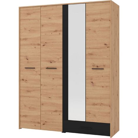 Guardaroba Grande Lisio, Armadio Camera da Letto un Cassetto, 5 Ripiani, Appendiabiti, 157.5x203.5h cm Marrone Rovere Nodi