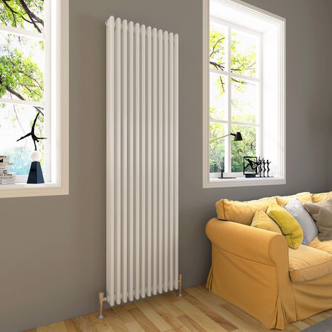 ELEGANT 1800 x 550 mm Designer White Vertical Column Rads Modern Traditional Panel Designer Radiator 3 column + Chrome Thermostatic Radiator Valves (1/5)