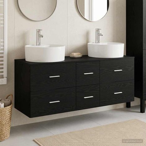 vidaXL Bathroom Furniture Set 3 pcs Black 129 x 44.5 x 80 cm (1/5)