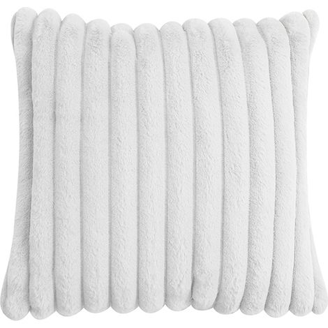 Taie Doreiller - Velours Peluche - 45x45 Cm - Beige Blanc - Pour Lit Canape Chambre - Lot De 2 (1/5)