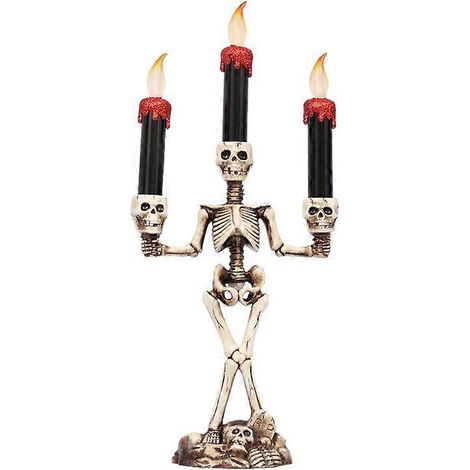 Lampe squelette décorative pour Halloween, bougeoir créatif et bougie sans flamme pour la maison (rouge) (1/4)