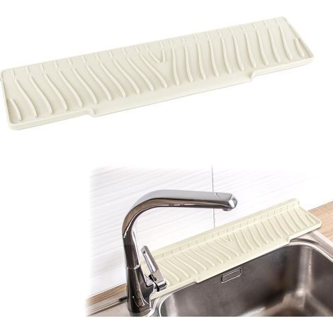 Tapis Egouttoir Vaisselle,AntidéRapant étroits Tapis Evier Cuisine,Bord Pliable Tapis Vaisselle en Silicone,Tapis égouttoir Vaisselle pour Cuisine et Salle de Bain,45x10cm,Blanc D'Ivoire (1/5)