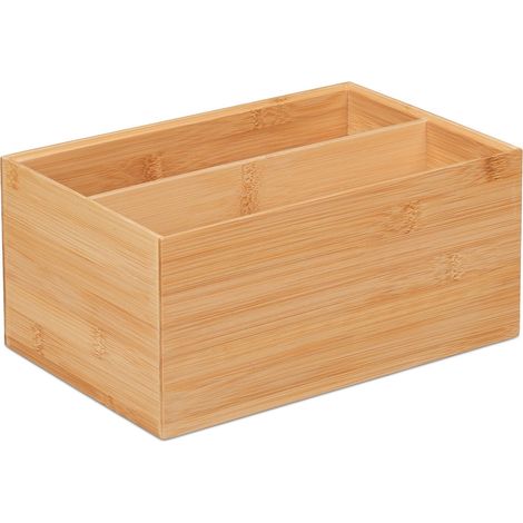 Scatola portaoggetti impilabile 14 x 30 x 20 cm per bagno cucina soggiorno finitura naturale in bambù 130012742