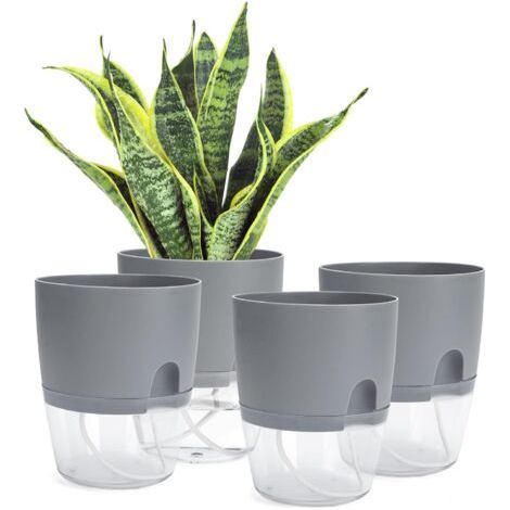 Pot de Fleur d'arrosage Automatique d'Intérieur, Pots de Fleurs avec Système d'arrosage Gris(4pcs) (1/5)