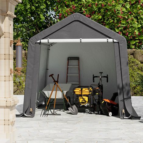 Dark Grey 8x8FT Galvanized Steel Tube Storage Shed (1/5)