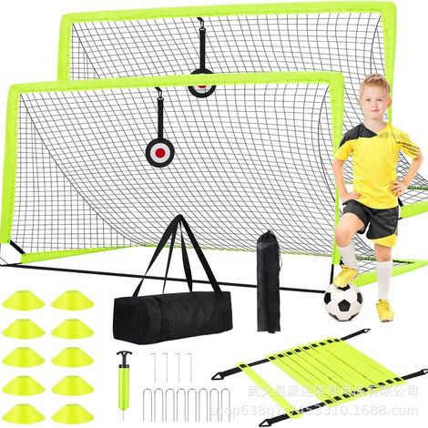 But de football pliable et portable Qindian 1,8 x 1,2 m (6 x 4 pieds) pour jeunes, cadre de filet pour l'entraînement en extérieur, couleur jaune fluo. (1/4)