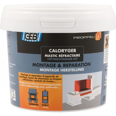 GEB – Mastic réfractaire noir 600g – Résiste jusqu'à 1300°C – Adhérence sur fonte, ciment et briques – Durcissement rapide sous chaleur