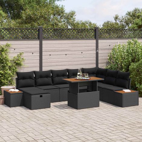 Set divano da giardino modulare in polyrattan con tavolo regolabile, nero, set da 9 pz, 85kg - PANGIVO (1/5)
