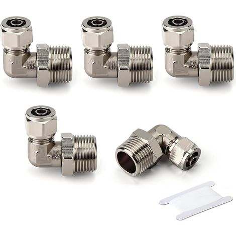 5 pièces Raccord coudé pneumatique à compression pivotant à 90° en laiton nickelé, conduite d’air à filetage mâle et raccord rapide, Adaptateur coudé 4mm tube × 1/8 BSP mâle (1/5)