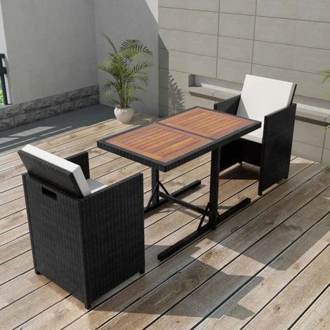 3-tlg. Bistro-Set mit Kissen Poly Rattan Schwarz (1/5)