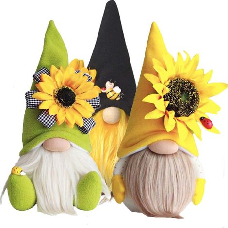 Ensemble figurines gnomes, tournesol abeille, décoration rustique scandinave, plateau étagère table, cadeau fête saisonnière (1/5)