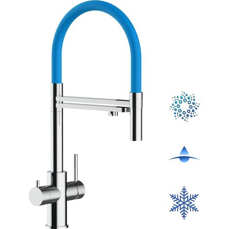 Rubinetto 5 vie miscelatore lavello cucina in Acciaio INOX Lucido - canna azzurra movibile e doccia 2 getti staccabile - ACCIAIO CHIRURGICO AISI 316 (1/4)