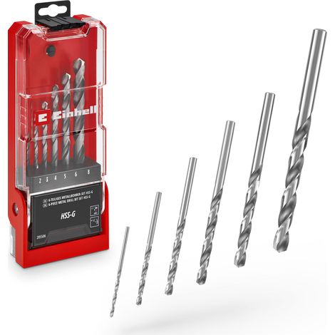 Original Einhell 6-tlg. HSS-G Metallbohrer-Set (HSS 4241 Stahl, hochglanzpoliert, 135°-Split-Point-Spitze, gefräste Typ N Spirale, Rundschaft inkl. Aufbewahrungskassette)