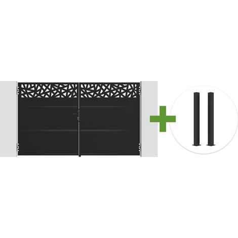 Portail battant acier noir mat 3m NALI RUIVO H.180cm + 2 poteaux 10x10 acier CARMO (1/5)