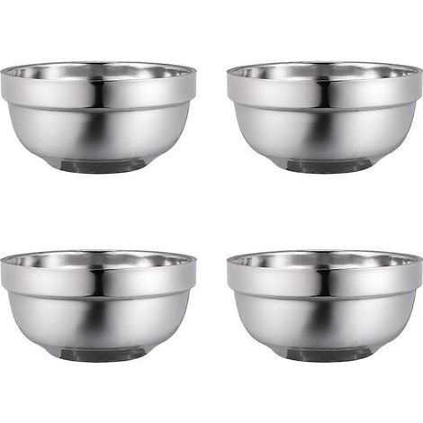 Set aus 4 doppelwandigen, isolierten Edelstahlschüsseln, 12 cm, hitzebeständig, für Kindersuppen, Familiengeschirr und Reisschüsseln. (1/3)