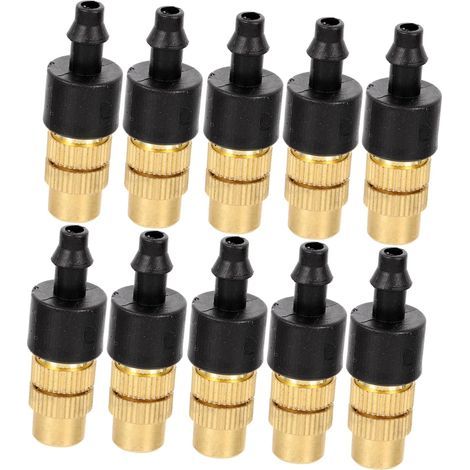 Set mit 10 verstellbaren Mikro-Nebeldüsen aus Kupfer-ABS, 10 Liter/Stunde Förderleistung, verstopfungsfreie Düsen für die Gartenbewässerung, Schlauch- und Filteranschlüsse (1/4)