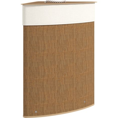 Beyamis Eck-Wäschekorb, Bambusgeflecht, 55 Liter, Stoffbeutel, Metallrahmen, braun