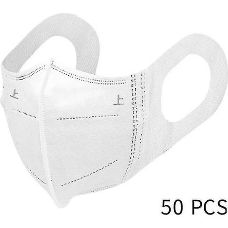 50er-Packung weiße 3D-Staubmasken. Einweg-Staubmaske. Dreilagiger Schutz. Atmungsaktiv für Erwachsene (Unisex).