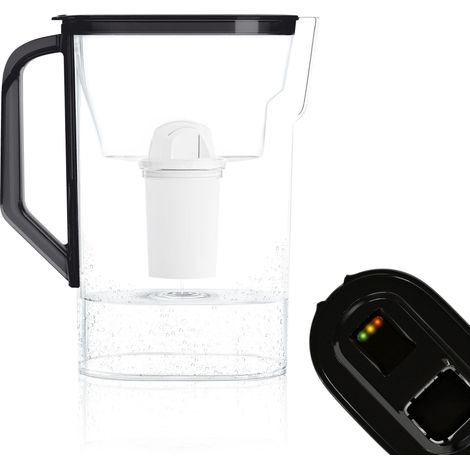 Carafe filtrante 2,7l, carafes filtrantes avec compteur LED, carafe d'eau filtre avec filtre classique, carafe eau pour porte de réfrigérateur, sans BPA -Noir (1/5)