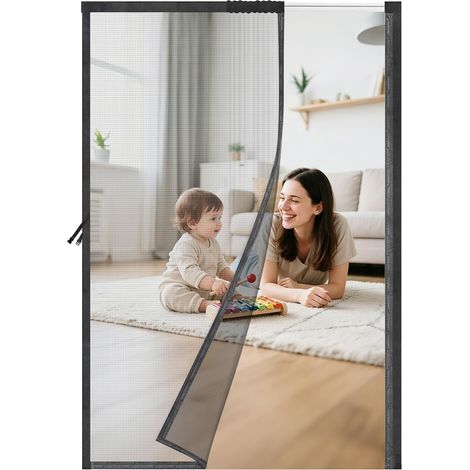 Magnetic Insect Screen Door Window Frame Pre-Assembled 63 x 210 cm Mosquito Net Slide, Light Proof, Tear Resistant, No Drilling, Space Saving, Frequent Passages (1/5)