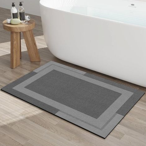 Tapis de bain antidérapant, gris, 40 x 60 cm, 1 pièce, envers en caoutchouc, tapis de bain ultra-fin, séchage rapide, super absorbant, lavable. (1/5)