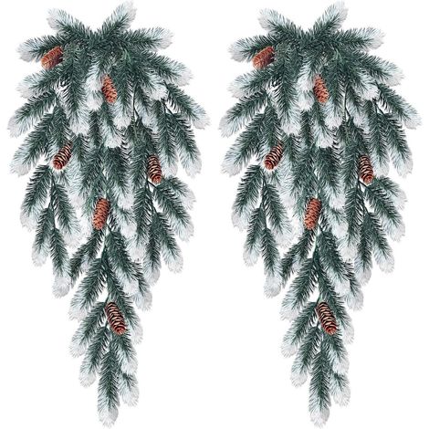 2 Stück Künstliche Tannenzweige mit Tannenzapfen, 74cm, Schneeeffekt, Hängedeko (1/5)