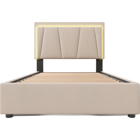 Letto imbottito, testiera regolabile in altezza, illuminazione a LED, beige, 90200 cm (1/2)