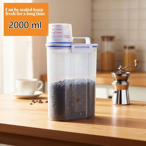 1 paquet Récipient Hermétique pour Céréales 2 kg avec Couvercle et Verre Doseur, Boîte de Conservation Alimentaire Étanche pour Riz, Pâtes, Farine (1/5)