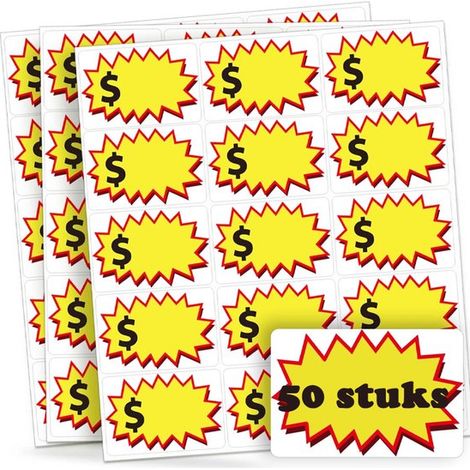Etiquetas autoadhesivas para precios, 50 hojas, 15 etiquetas por hoja, Etiquetas adhesivas, Pegatinas de descuento, 5 × 7,6 cm, Color amarillo (1/5)