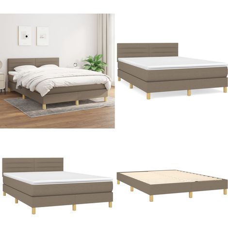Sommier à lattes de lit avec matelas Taupe 140x190 cm Tissu - Sommier - Matelas à ressorts ensachés (1/5)