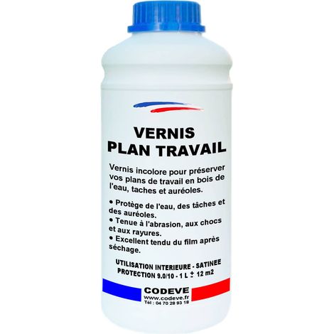 Codève Bois – Vernis plan de travail incolore 1 L – Protection contre l'eau et les taches – Séchage rapide – Pour bois massif et stratifié