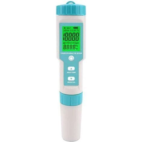 Ahlsen – Testeur de salinité et pH numérique 5 en 1 – Mesure salinité, pH, TDS, EC, température – Pour piscines et spas d'eau salée