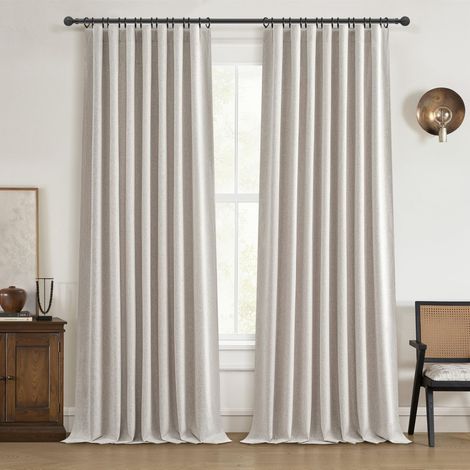 Lot de 2 Panneaux de Rideaux occultants de Style bohème de Style Rustique pour Salon, occultant, Thermique, réduction du Bruit, Lin texturé, Crochet et Anneau Inclus, 2,4 m, Bouleau Blanc (1/5)