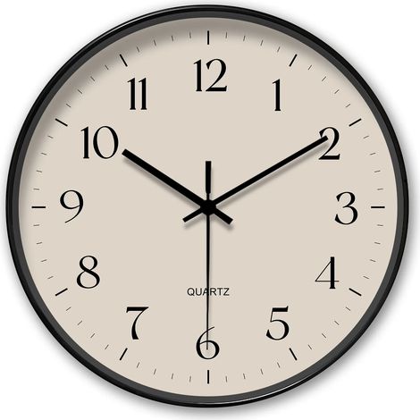 Horloge murale ronde minimaliste en quartz beige (10 pouces), design classique et simple (piles non incluses) (1/5)
