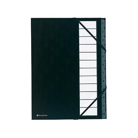 Ordnungsmappe Ordonator® DIN A4 225g/m² Balacron Farbe: schwarz Farbe des Fächerblocks: grau 12 Fächer (1/4)