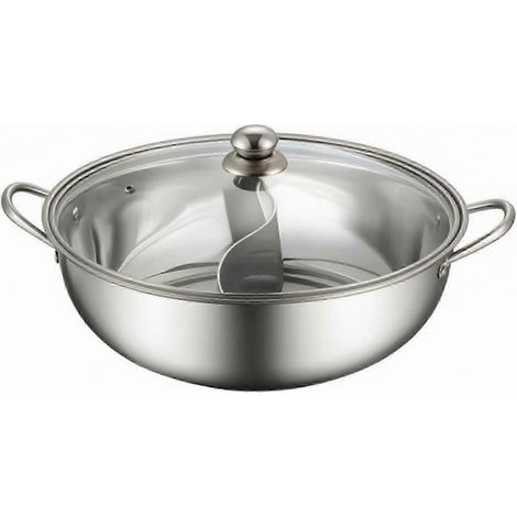 Marmite compartimentée en acier inoxydable avec louches ensemble de cuisine double saveur - 32 cm avec couvercle (1/4)