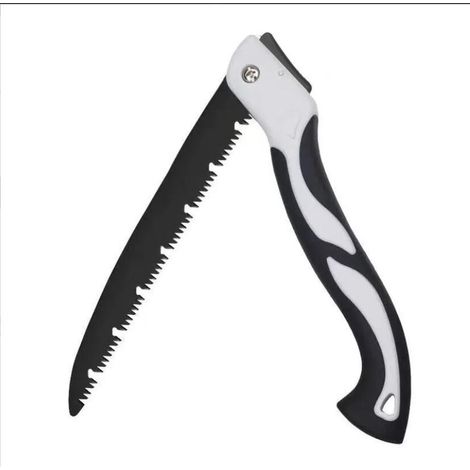 Petite scie pliante antirouille épaissie portable, scie d'élagage en bois vert, lame rétractable, grandes dents, coupe à tirer, lame en acier inoxydable, noir/blanc (1/2)